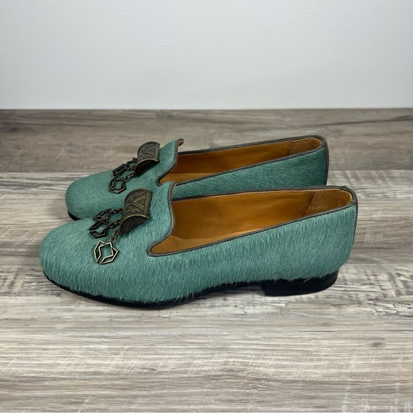 Cobra Society Teal Blue-Green Calf Hair Embellished Loafers - Size 6 - Picture 2 of 10